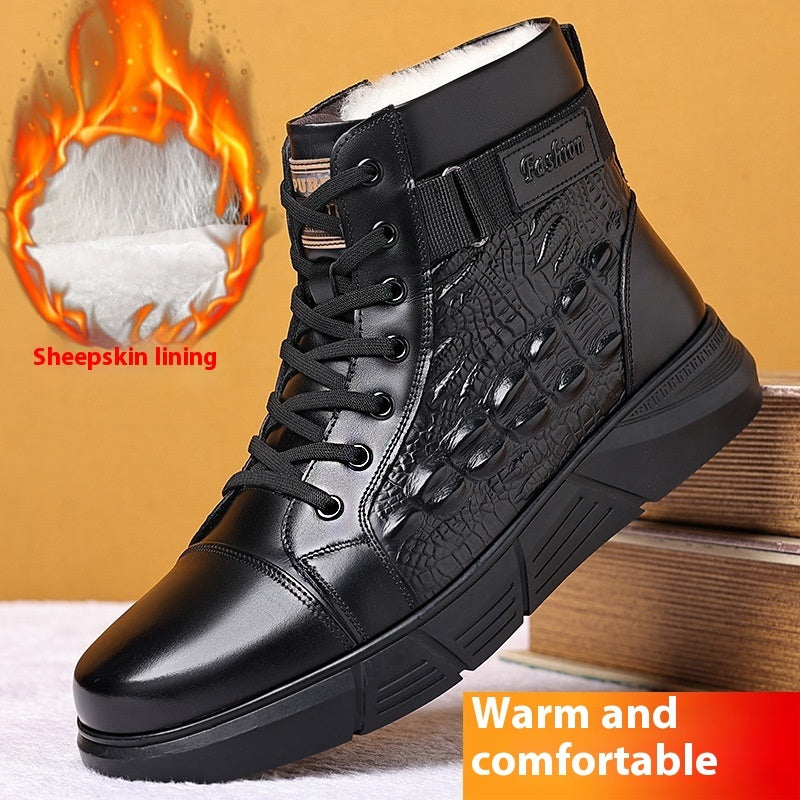 Insulating Men's Leather Boots - High Top, Fur Lined Winter