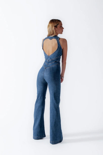 90s Inspired Denim Overalls for Women, Body-Hugging Fit, Classic Denim Blue, Easy Care Jean Jumper-2