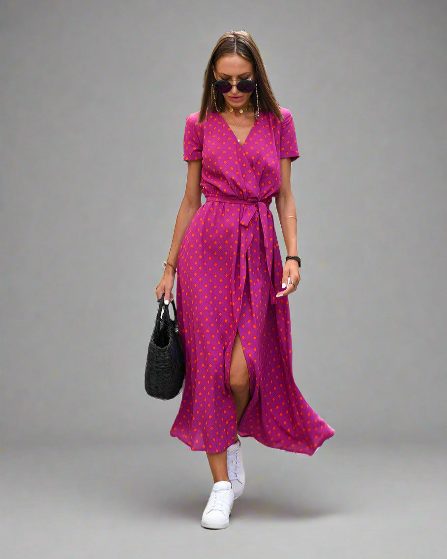 Variant image for Elegant A-Line Women's Dress with V-Neck and Floral Pattern, Perfect for Summer and Formal Occasions-11