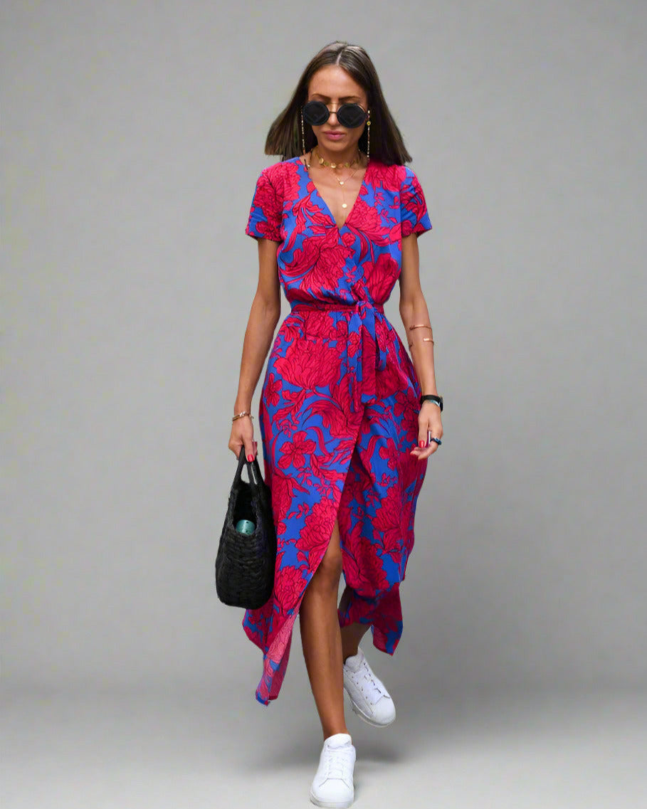 Variant image for Elegant A-Line Women's Dress with V-Neck and Floral Pattern, Perfect for Summer and Formal Occasions-1