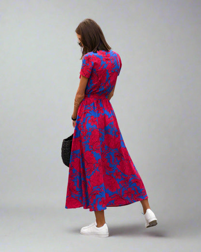 Elegant A-Line Women's Dress with V-Neck and Floral Pattern, Perfect for Summer and Formal Occasions-6