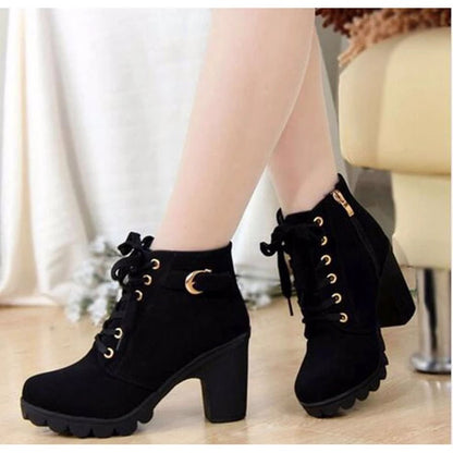 Supportive Women's Ankle Boots - Lace-Up, Suede, Autumn