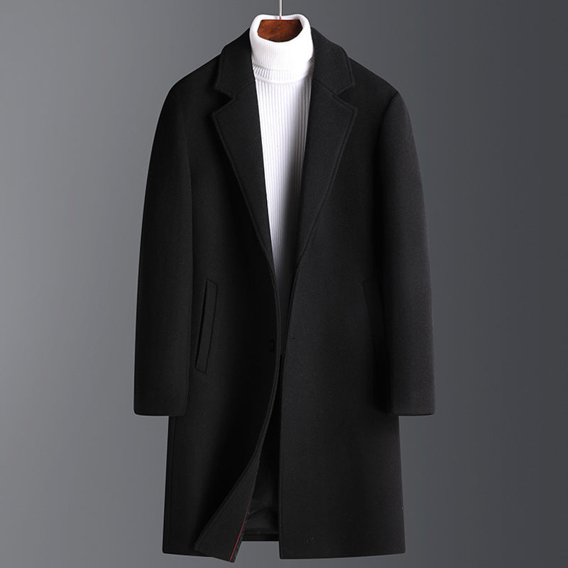Warm Men’s Wool Coat - Korean Single-Breasted Velvet