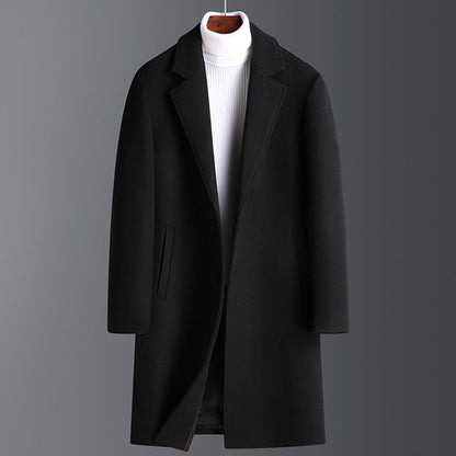 Warm Men’s Wool Coat - Korean Single-Breasted Velvet