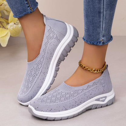Letvægts damesko med mesh, slip-on – slip-on, strikket overdel, afslappet til daglig brug