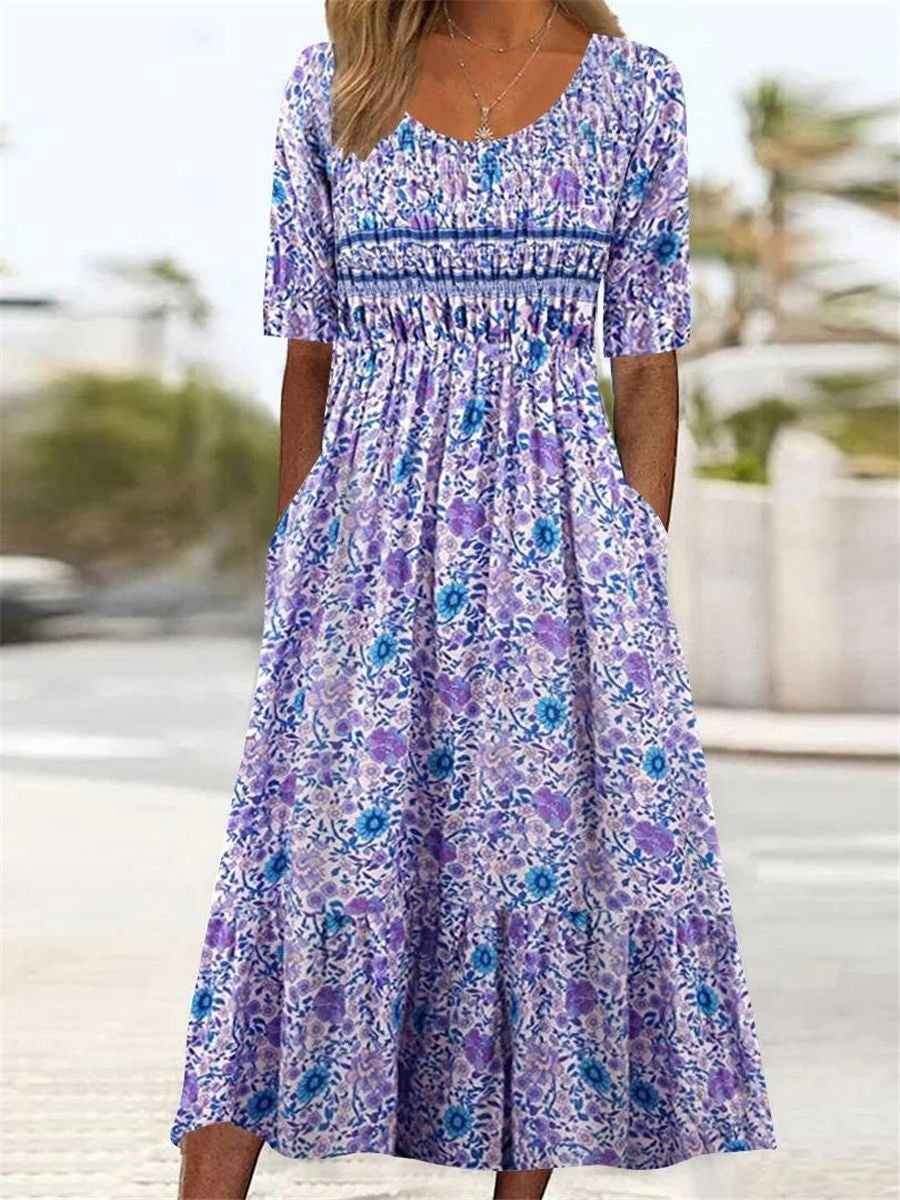 Lightweight women's maxi dress – A-line, ethnic-print, polyester, for casual summer outings