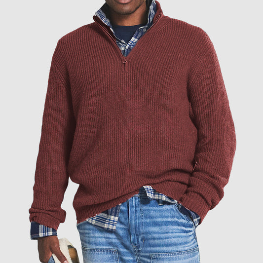 Soft Men Cashmere Pullover - Half Zip Ribbed Business Casual