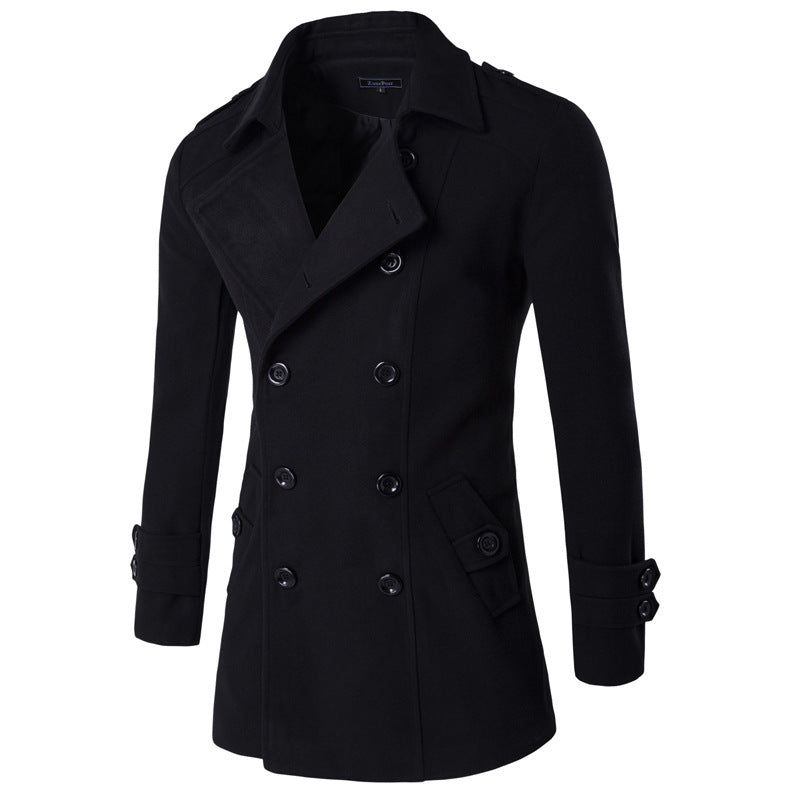 Warm Men's Peacoat - Double Breasted, Woolen Feel, Winter