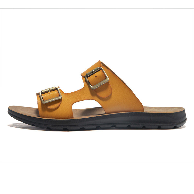 Non-slip men's sandals - double-buckle, PU leather, beach-ready footwear for everyday wear