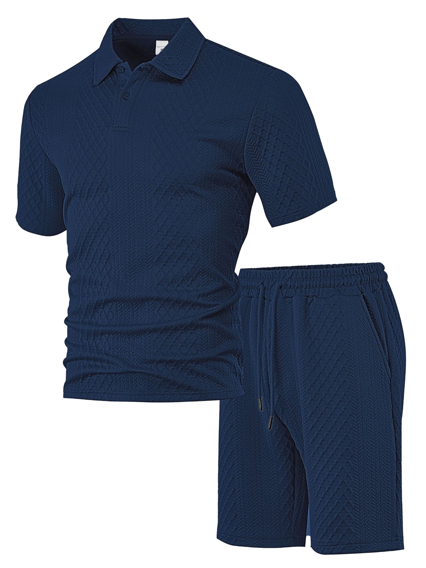 Breathable men's polo shirt and shorts set – durable textured pattern, polyester, for casual wear