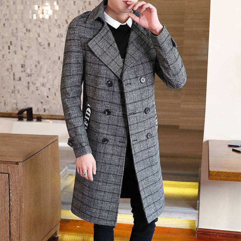 Fitted Men's Trench Coat - Double Breasted Polyester