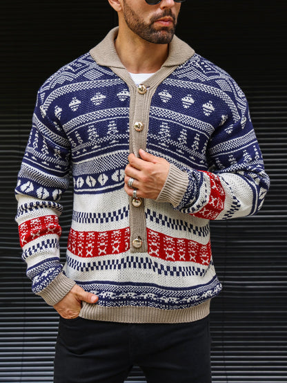 Warmer, strukturierter Herrenpullover mit Schalkragen, dicker Strick