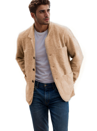 Warm men's jacket - blazer-style, long-sleeve, polyester, for everyday casual wear