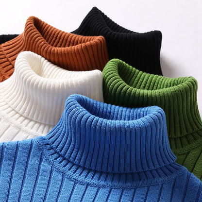 Warm Men Women Turtleneck Sweater - Slim Ribbed Knit