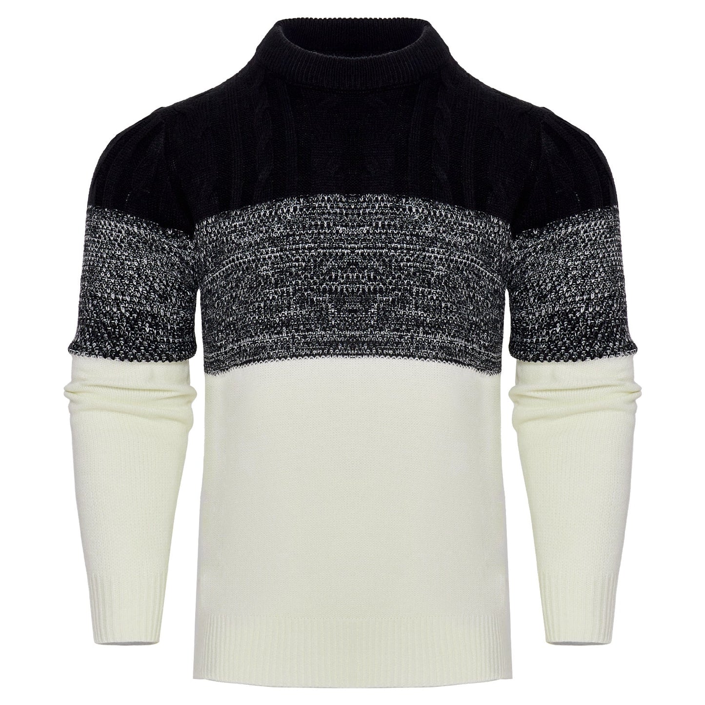 Varm herrepullover - Colorblock kabelstrik til efteråret