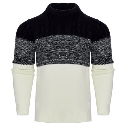 Varm herrepullover - Colorblock kabelstrik til efteråret