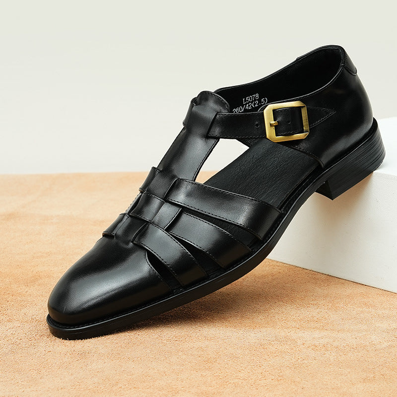 Breathable men's sandals - three-strap, genuine leather, for summer business casual