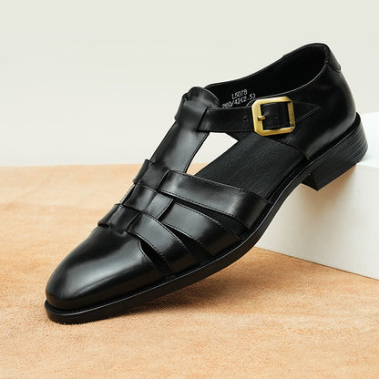 Breathable men's sandals - three-strap, genuine leather, for summer business casual