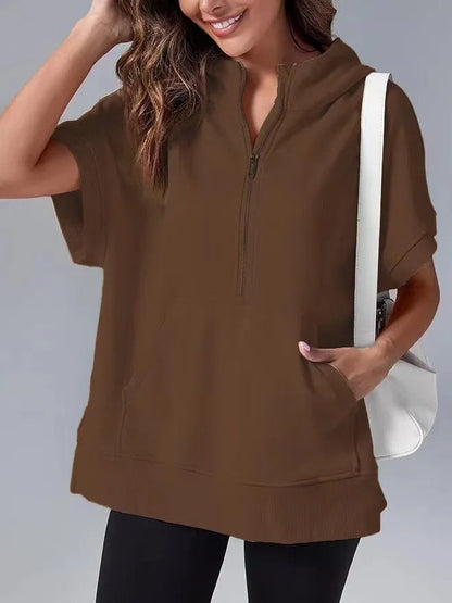 Lightweight Women's Short Sleeve Hoodie - Oversized Knit