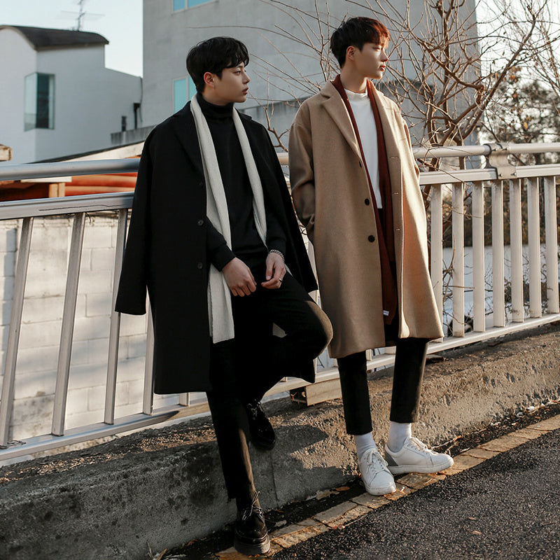 Warm Classic Men's Wool Coat - Mid Length, Wool Winter