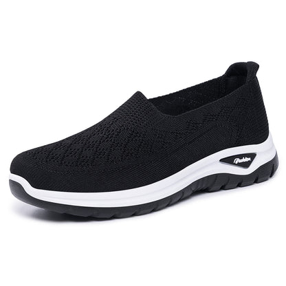 Letvægts damesko med mesh, slip-on – slip-on, strikket overdel, afslappet til daglig brug