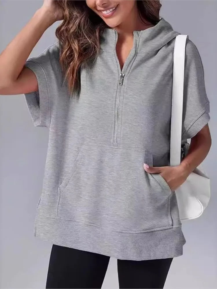 Lightweight Women's Short Sleeve Hoodie - Oversized Knit