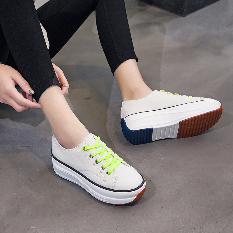 Breathable women's canvas sneakers – platform, canvas, casual everyday walking and errands