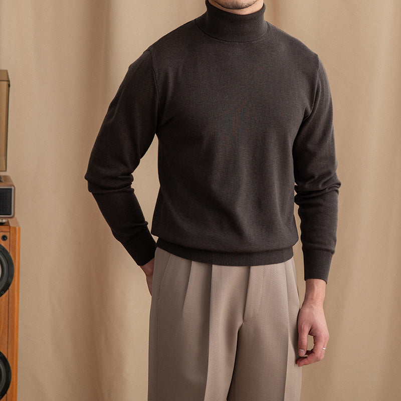 Lightweight Mens Turtleneck Sweater - Slim, Wool, Commute
