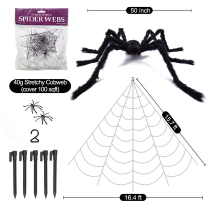 Spider Web Halloween Decoration Set With Large Spider