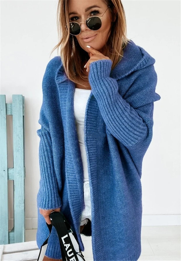 Warm Women's Hooded Cardigan - Batwing Knit, For Autumn