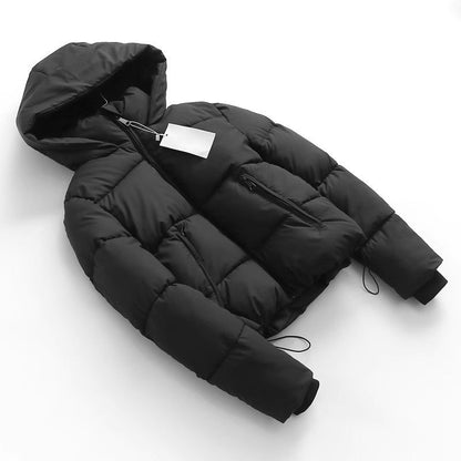Warm Women Hooded Puffer Coat - Cropped Boxy Cotton Winter