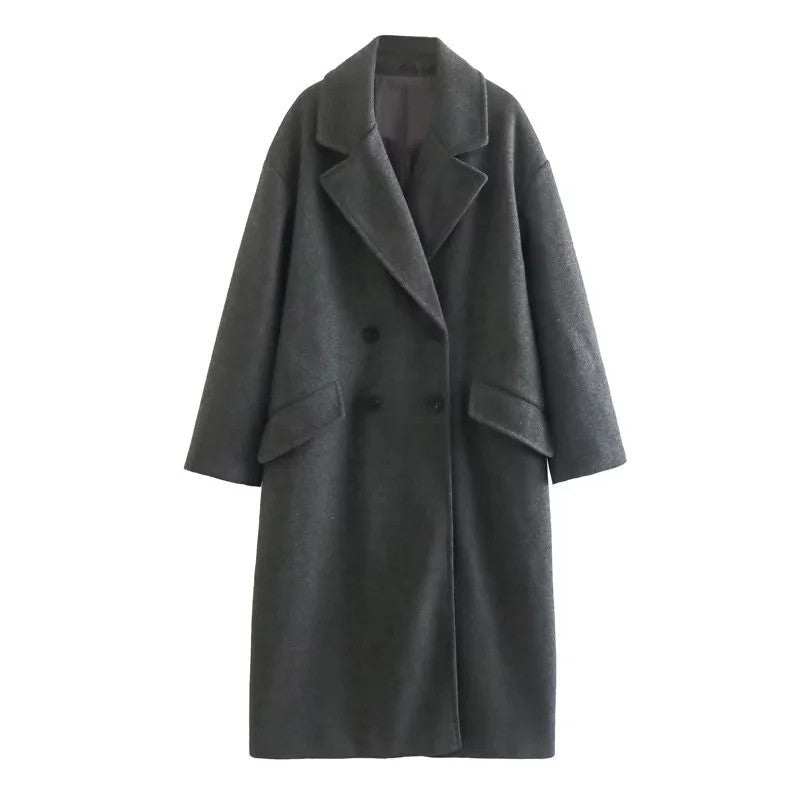 Oversized Women Coat - Double Breasted, Polyester, Citywear