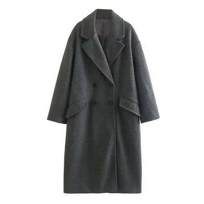 Oversized Women Coat - Double Breasted, Polyester, Citywear