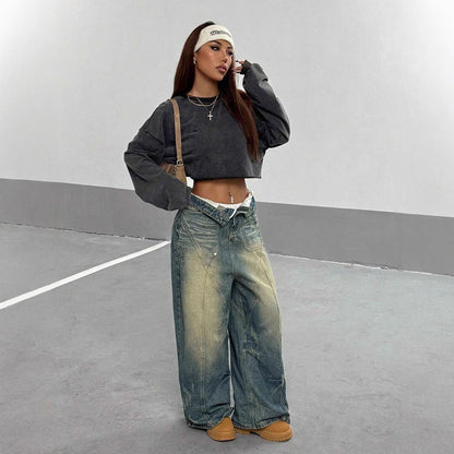 Oversized Damen Crop Top – Boxy mit rohem Saum, Polyester, Freizeit