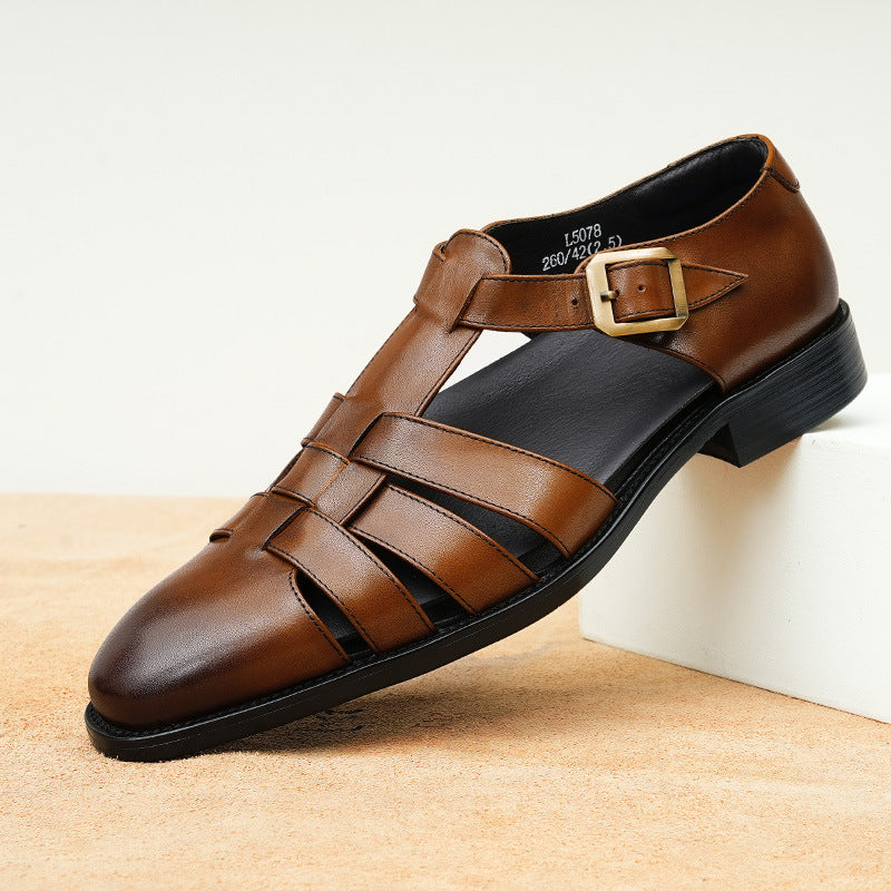 Breathable men's sandals - three-strap, genuine leather, for summer business casual