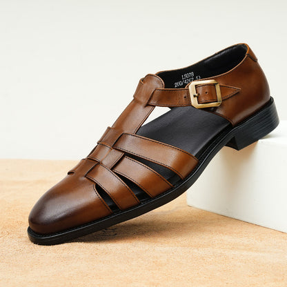 Breathable men's sandals - three-strap, genuine leather, for summer business casual