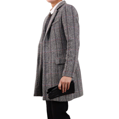 Insulating Men's Overcoat - Tailored Herringbone, Wool, Work