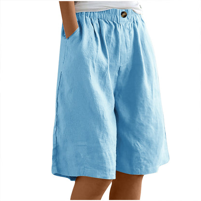 Lightweight women's shorts – high-waisted, loose-fit with pockets, cotton, for casual summer days