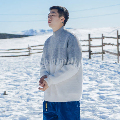 Warm Men Half Turtleneck Sweater - Oversized Fleece Winter