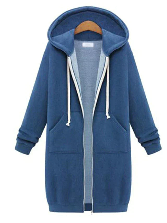Warm Cozy Women’s Zip-Up Hoodie - Longline, For Cold Days