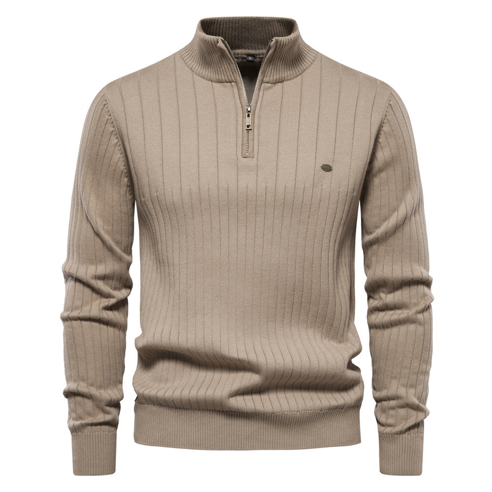Atmungsaktiver Herren-Halbzip-Pullover – Gerippte Baumwolle, Herbst
