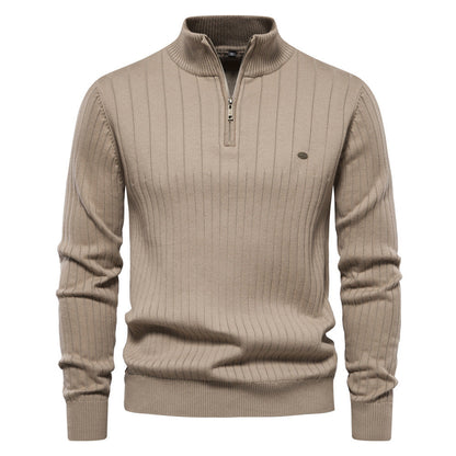 Atmungsaktiver Herren-Halbzip-Pullover – Gerippte Baumwolle, Herbst