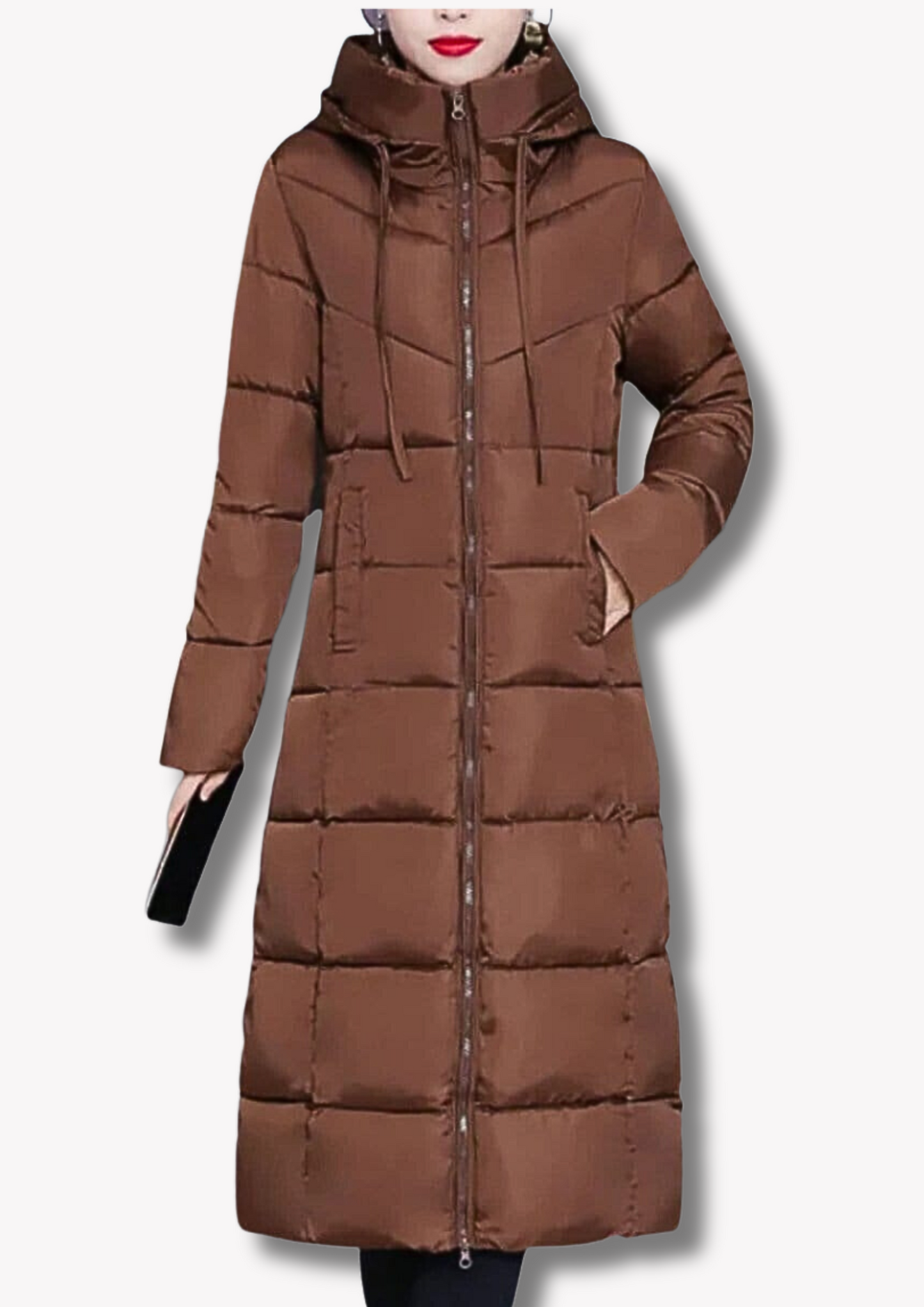 Insulating Womens Long Puffer Coat - Zip, Quilted Winter