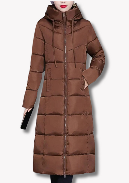Insulating Womens Long Puffer Coat - Zip, Quilted Winter