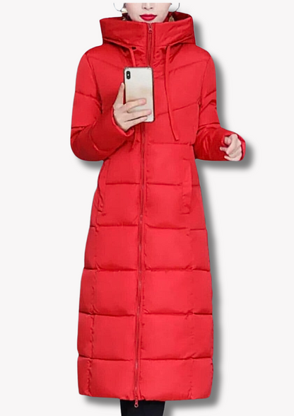 Insulating Womens Long Puffer Coat - Zip, Quilted Winter