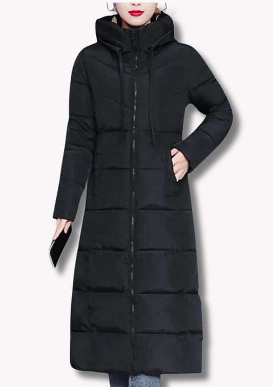 Insulating Womens Long Puffer Coat - Zip, Quilted Winter