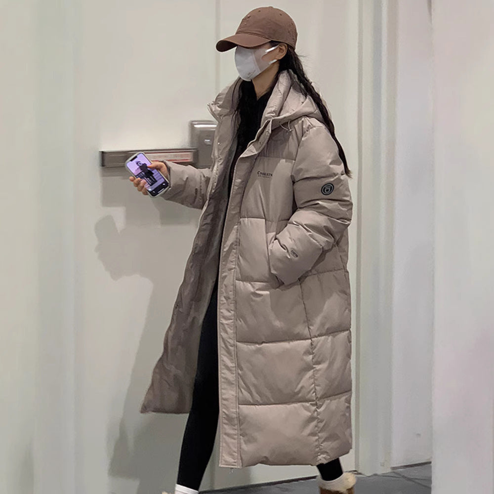 Insulating Women Long Puffer Coat - Relaxed Cotton Winter