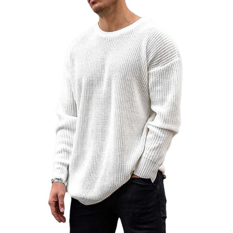 Weicher klassischer Herrenpullover mit Waffelstrick - Rundhalsausschnitt Acryl
