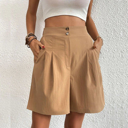 Elegant Women's Shorts with Pockets, Breathable Cotton-Polyester Blend for Spring/Summer Fashion-6