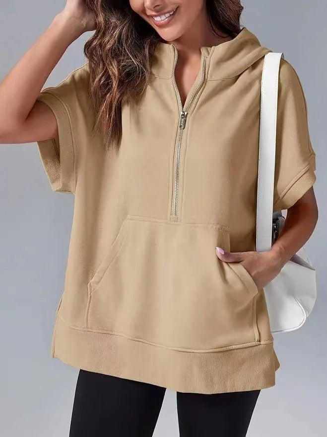 Lightweight Women's Short Sleeve Hoodie - Oversized Knit